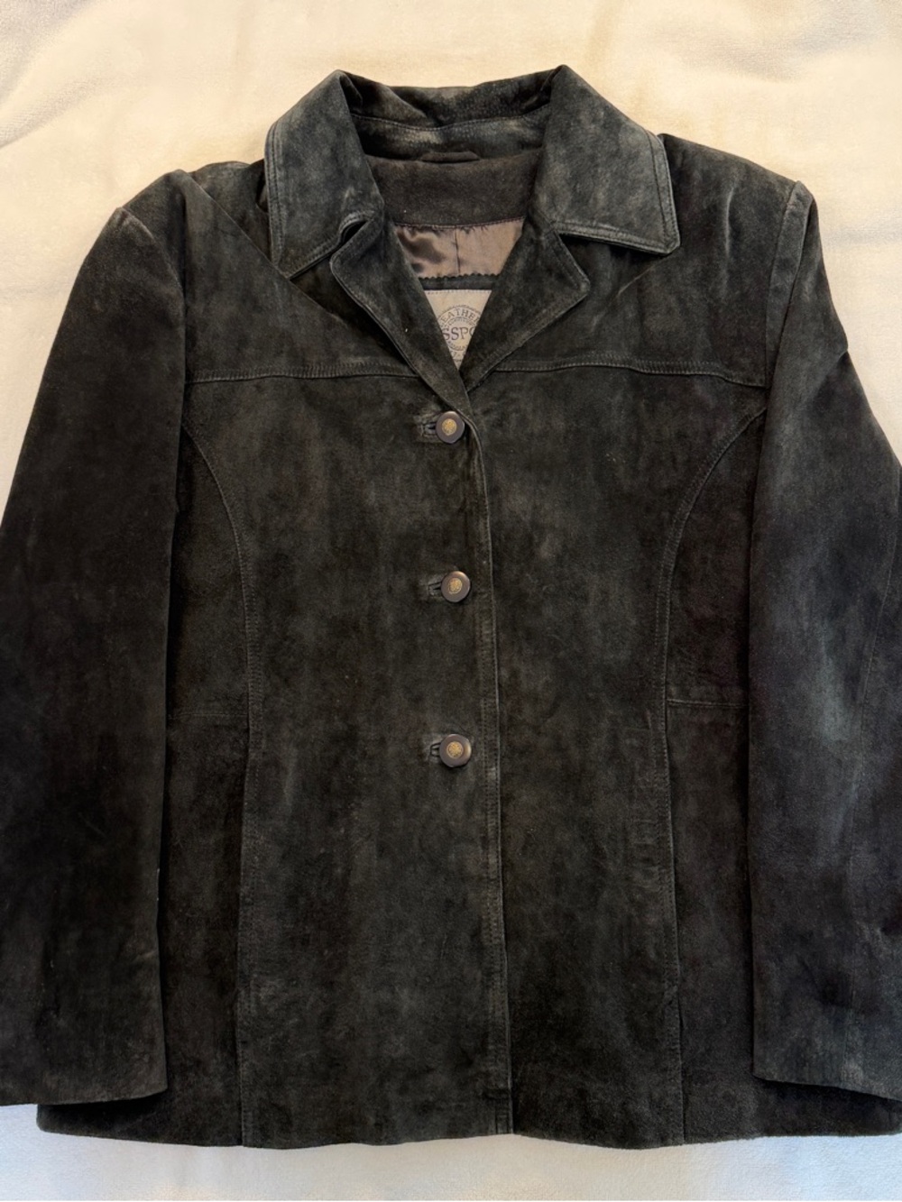 Vintage Leather Passport Black Suede Jacket Women’s XL Button Front